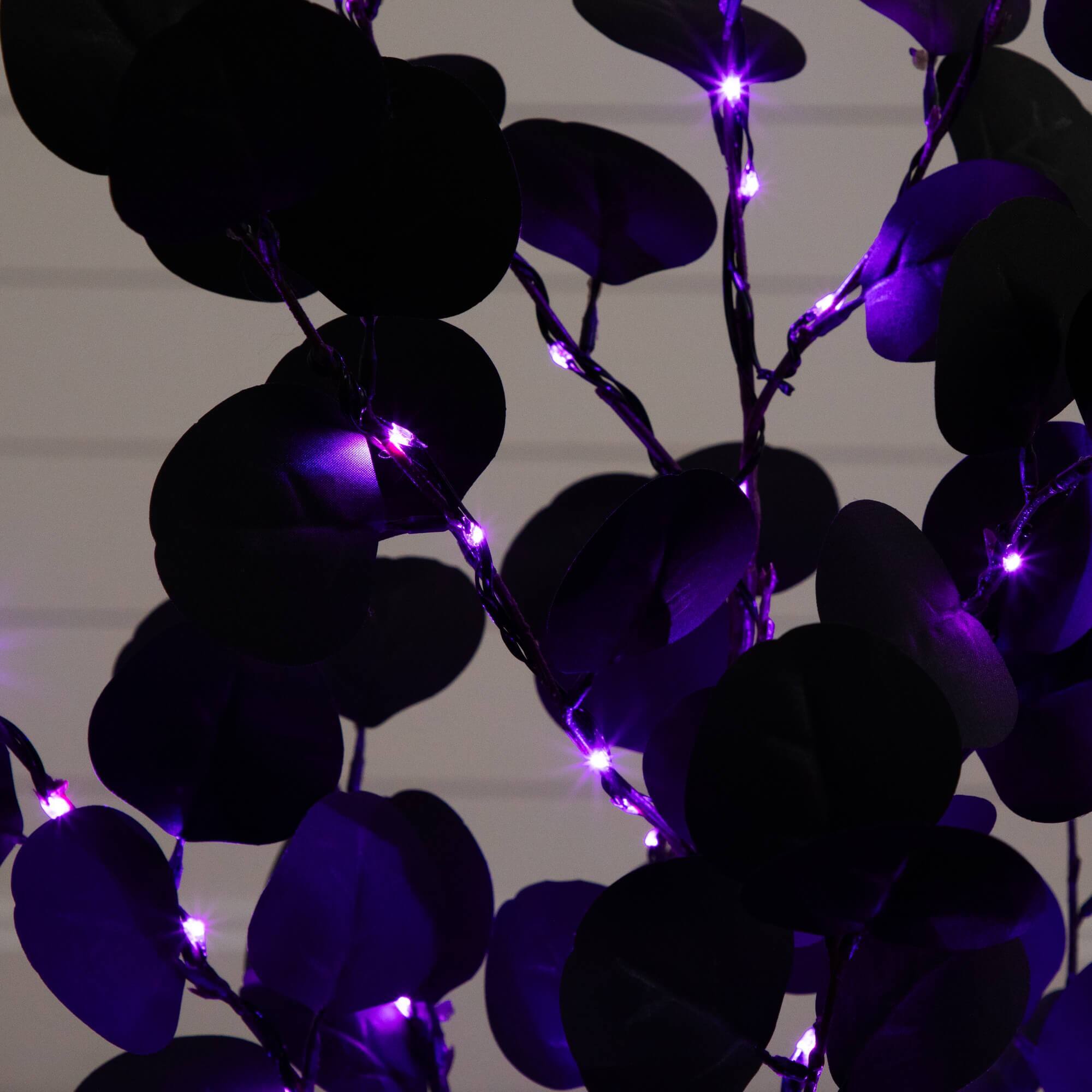 3ft. Pre-Lit Artificial Halloween Black Eucalyptus Tree with 80 Orange & Purple LED Lights